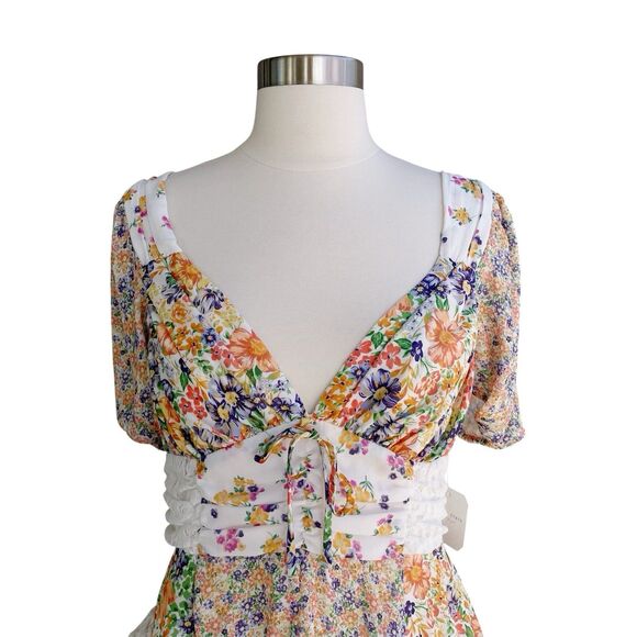 Altar'D State Mini Dress XL Aderny Patchwork Floral Ruffle Short Cottagecore - Picture 2 of 8